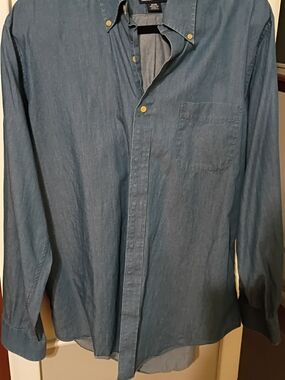 Lands' End Men's Denim-Look Button-Down Shirt in Light Blue